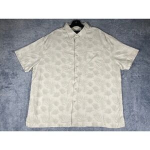 Nat Nast Luxury Originals Silk Blend Palm Print Shirt Mens XL Cream Green EUC